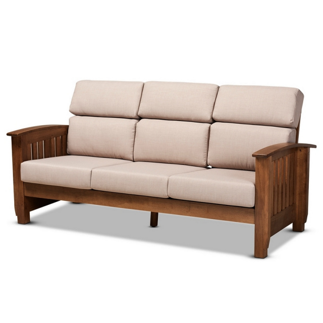 Mission Craftsman Taupe Fabric Walnut Morris Sofa